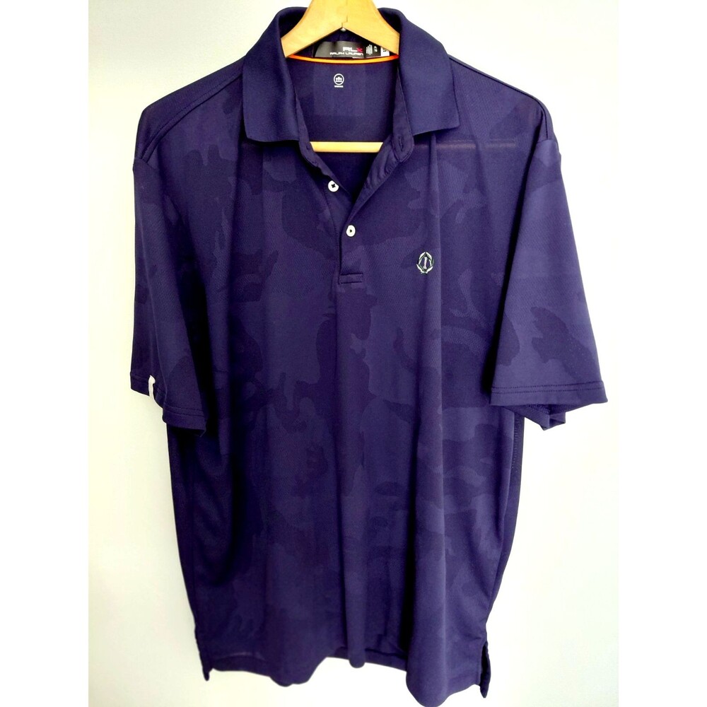 RLX Ralph Lauren Mens Navy Textured Polo XL Muirfield Golf Club Logo!